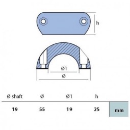 Anode collier ligne d'arbre ø19mm, vendu par Mecanic marine, spécialiste de l'accastillage