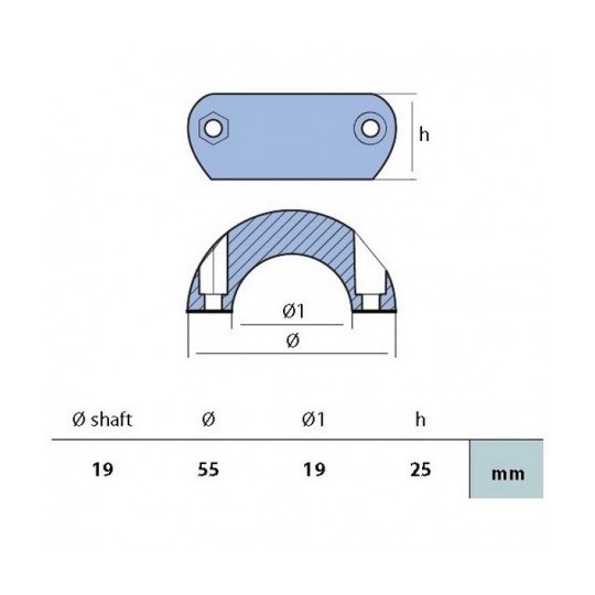 Anode collier ligne d'arbre ø19mm, vendu par Mecanic marine, spécialiste de l'accastillage